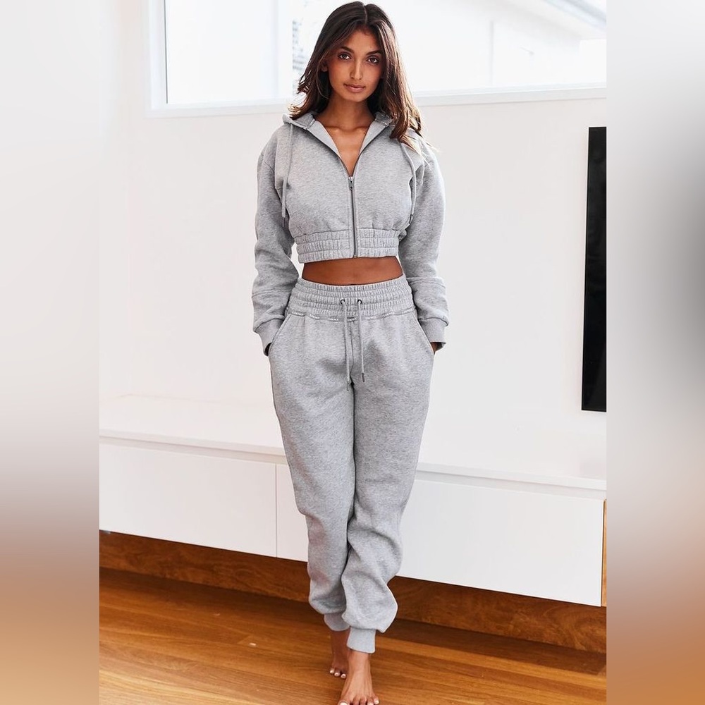 Lounge Underwear Dark Grey Scrunchie Jogger and Zip Up Hoodie Set